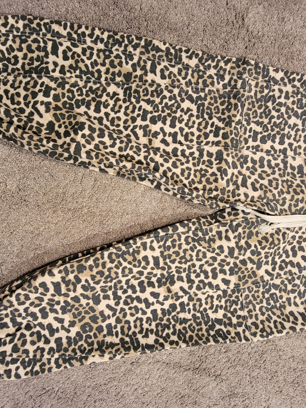 BiBi Leopard Print Joggers in Tan and Black Structured Denium